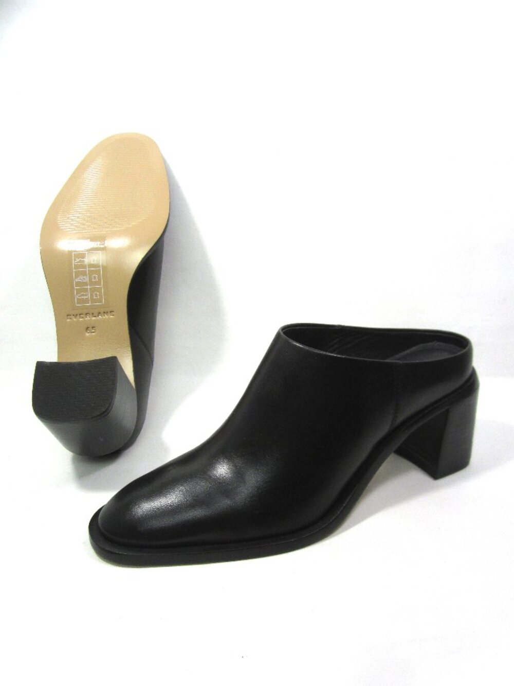NEW Everlane The Outlaw Black Mules Sz 6.5 M NWOB Italian Leather 3" Block Heel